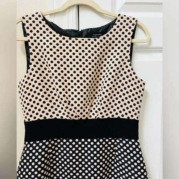 Like new stunning Tahari sleeveless dress in cream and black size 8 - Picture 7 of 8